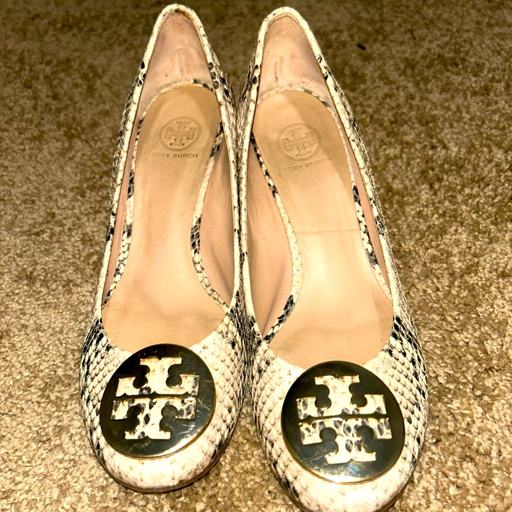 Tory Burch Benton Wedge Shoe Snakeskin Leather Summer Workwear Preppy Designer